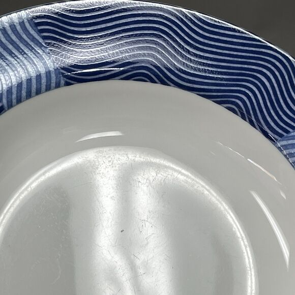 Crate & Barrel Rafia Blue White Waves Wavy Bowls Lead & Cadmium Free Lot of 3 - Picture 6 of 14